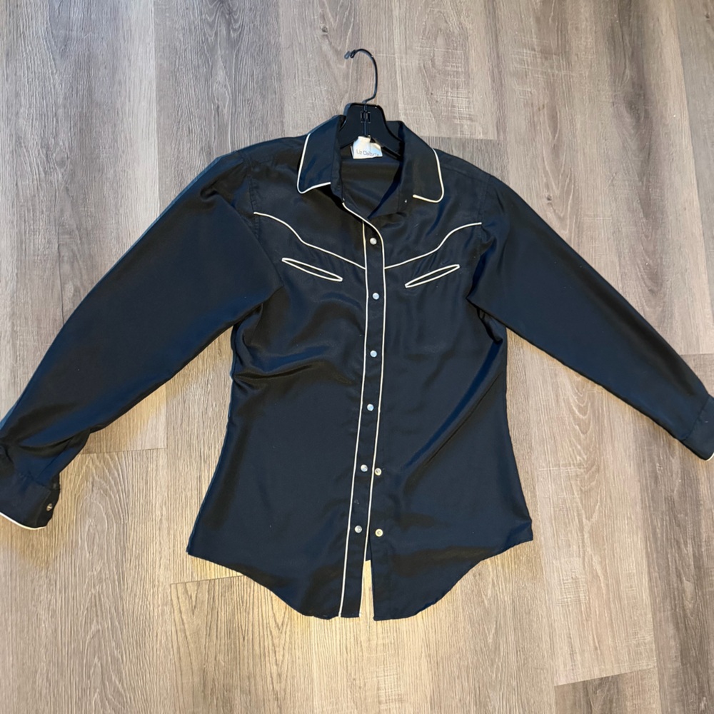 Liz Claiborne Black Shirt with Western Style White Accents